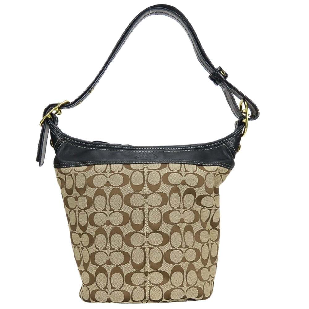 Coach Shoulder Bag Signature F11437 Canvas Leather Beige Black Women's COACH
